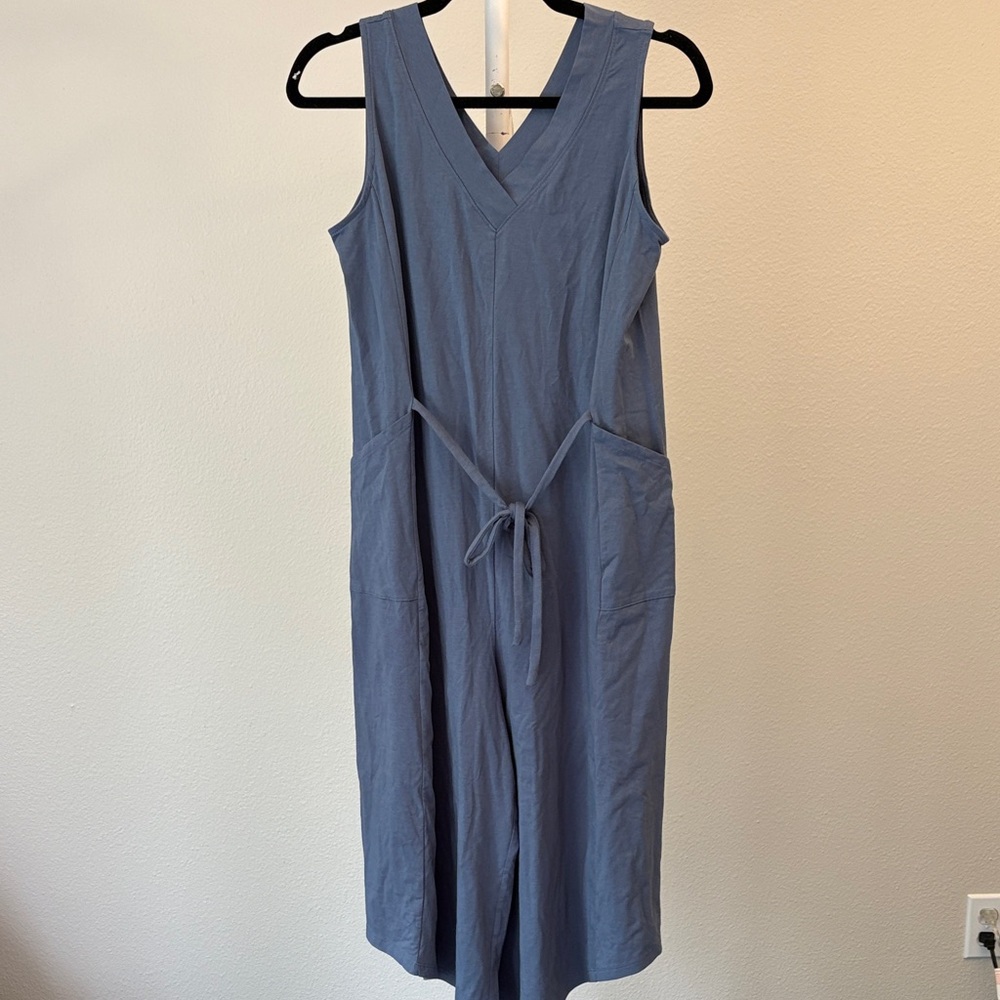 AnyBody Sleeveless Medium Blue Wide Leg Jumpsuit with Tie Waist